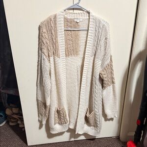 Maurices Cream and Tan Cable Knit Cardigan